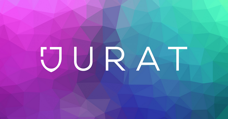 Multi-colored banner with Jurat logo