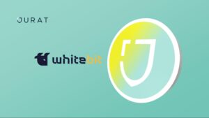Jurat and WhiteBit logos with Jurat coin